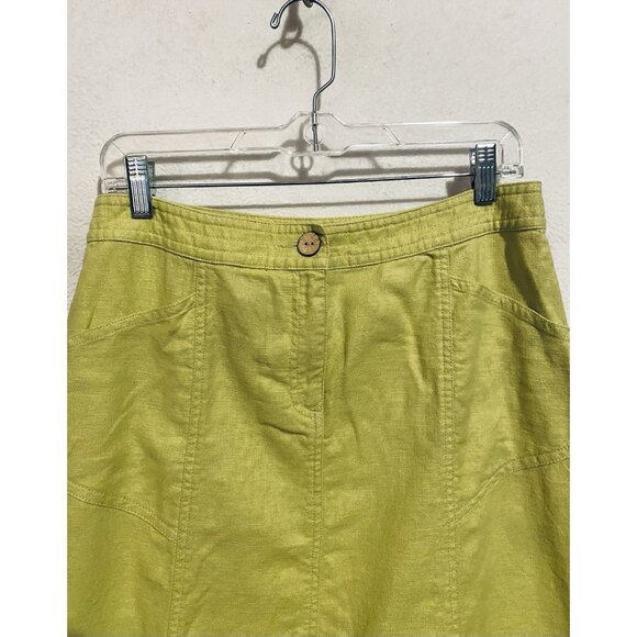 Sigrid Olsen Skirt Womens 8 Chartreuse Green Linen Blend A Line Midi Boho Y2K - Picture 2 of 5
